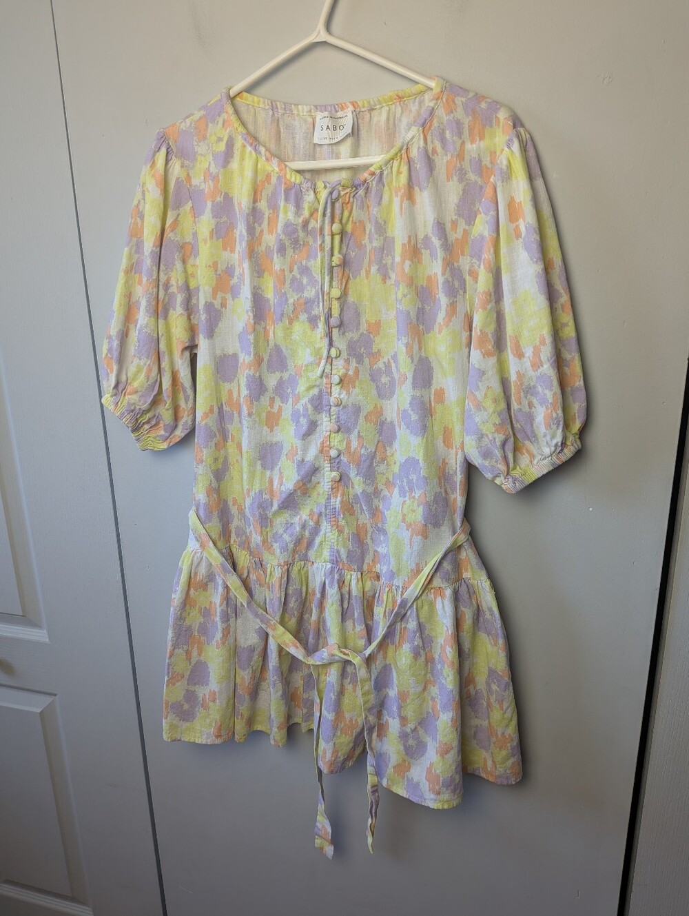 SABO Women Mini Dress 1/2 Sleeves Size XS (Run Bigger) Pastel Colors Loose Fit - Picture 2 of 12